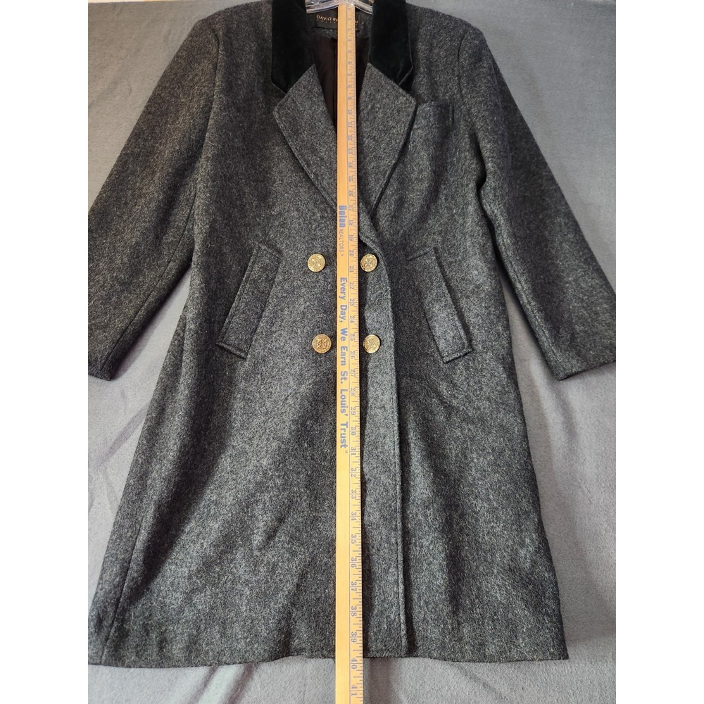 David Benjamin Wool Coat Women 8 Dark Gray Double Breasted Velvet Collar Long - Picture 3 of 10